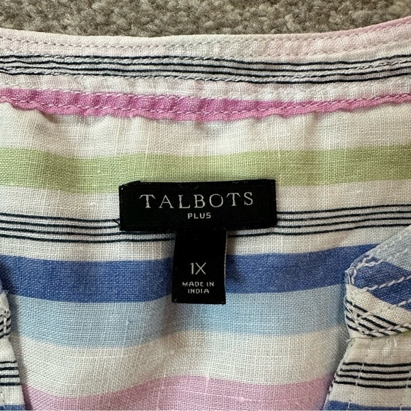 Talbots White Pink Blue Mint Striped Linen Tunic Top - Picture 3 of 4